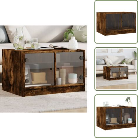 Tavolino con spazio portaoggetti - vidaXL Tavolino da Salotto con Ante in Vetro Rovere Fumo 68x50x42 cm - Tavolino con ante pratiche
