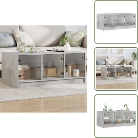 Tavolino con spazio portaoggetti - vidaXL Tavolino Salotto con Ante in Vetro Grigio Cemento 102x50x42 cm - Tavolino con ante pratiche