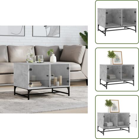 Tavolino con spazio portaoggetti - vidaXL Tavolino Salotto con Ante in Vetro Grigio Cemento 68,5x50x50 cm - Tavolino con ante pratiche