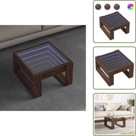 Tavolino con specchio a LED - vidaXL Tavolino Salotto con LED Infinity Rovere Marrone 50x53x30 cm -