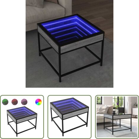 Tavolino con specchio LED -  Tavolino da Salotto con LED Infinity Grigio Sonoma 50x50x41 cm