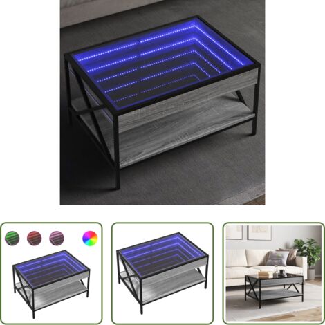 Tavolino con specchio LED -  Tavolino da Salotto con LED Infinity Grigio Sonoma 70x50x38 cm