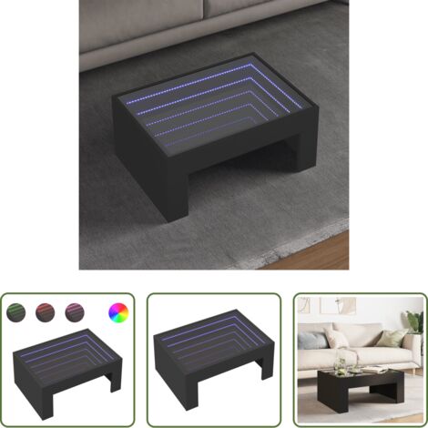 Tavolino con specchio LED -  Tavolino da Salotto con LED Infinity Nero 70x50x30 cm