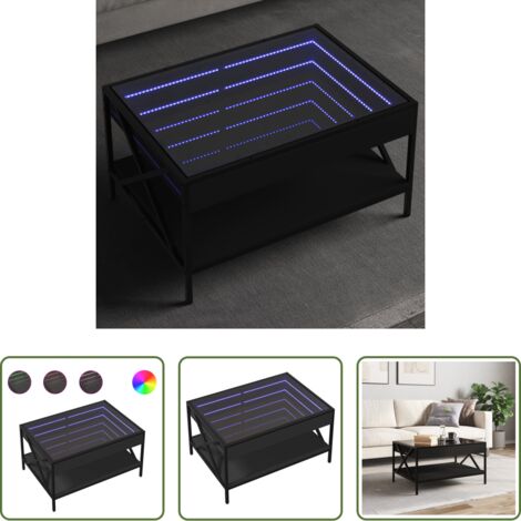 Tavolino con specchio LED -  Tavolino da Salotto con LED Infinity Nero 70x50x38 cm