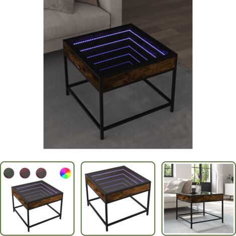 Tavolino con specchio LED -  Tavolino da Salotto con LED Infinity Rovere Fumo 50x50x41 cm