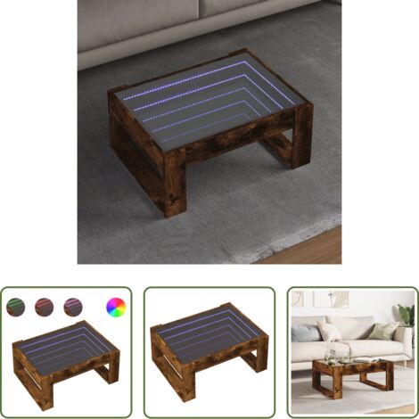 Tavolino con specchio LED -  Tavolino da Salotto con LED Infinity Rovere Fumo 70x53x30 cm