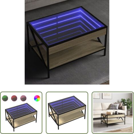 Tavolino con specchio LED -  Tavolino da Salotto con LED Infinity Rovere Sonoma 70x50x38 cm
