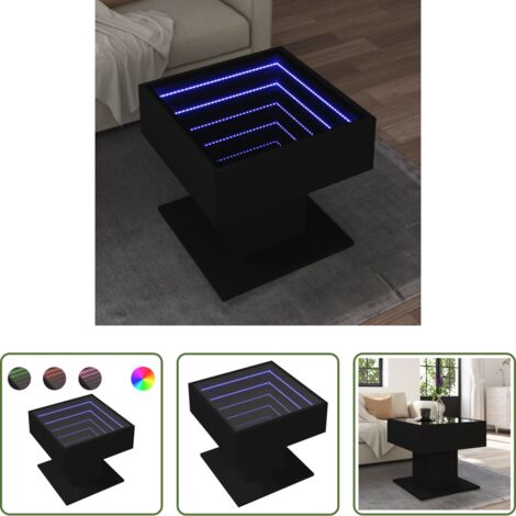Tavolino con specchio LED -  Tavolino Salotto con LED Nero 50x50x45 cm Legno Multistrato
