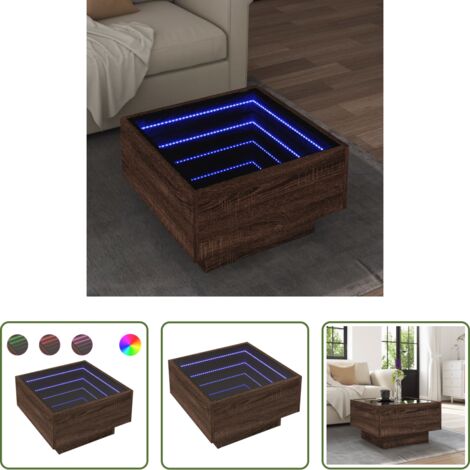 Tavolino con specchio LED -  Tavolino Salotto con LED Rovere Marrone 50x50x30 cm Multistrato
