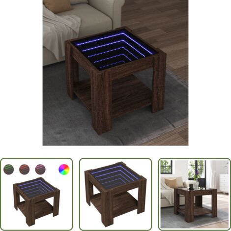 Tavolino con specchio LED -  Tavolino Salotto con LED Rovere Marrone 53x53x45 cm Multistrato