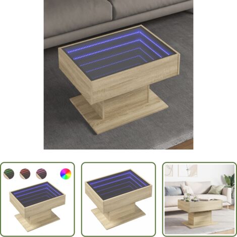 Tavolino con specchio LED -  Tavolino Salotto con LED Rovere Sonoma 70x50x45 cm Multistrato