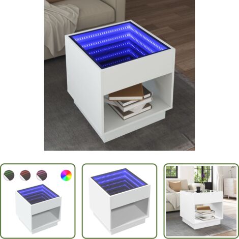 Tavolino con specchio -  Tavolino da Salotto con LED Infinity Bianco 50x50x50 cm