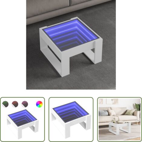 Tavolino con specchio -  Tavolino da Salotto con LED Infinity Bianco 50x53x30 cm