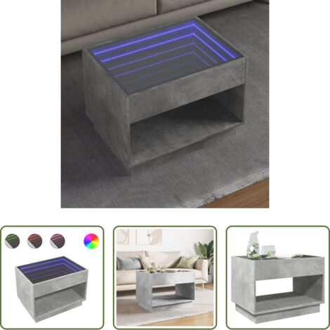 Tavolino con specchio -  Tavolino da Salotto con LED Infinity Grigio Cemento 70x50x50 cm