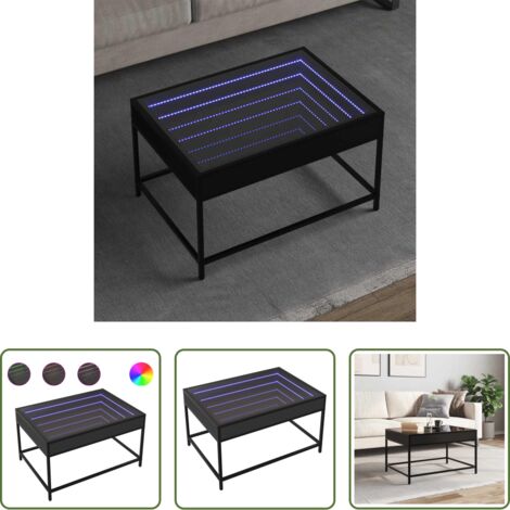 Tavolino con specchio -  Tavolino da Salotto con LED Infinity Nero 70x50x41 cm