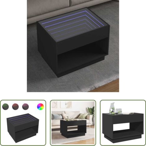 Tavolino con specchio -  Tavolino da Salotto con LED Infinity Nero 70x50x50 cm