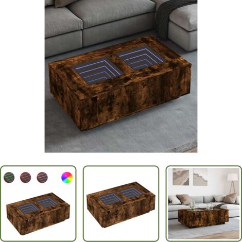 Tavolino con specchio -  Tavolino da Salotto con LED Infinity Rovere Fumo 116x69x40 cm
