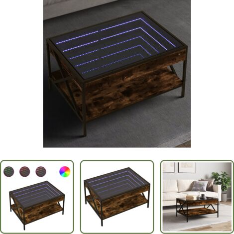 Tavolino con specchio -  Tavolino da Salotto con LED Infinity Rovere Fumo 70x50x38 cm