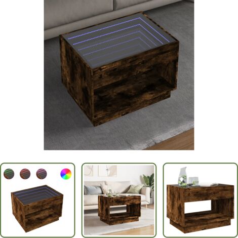 Tavolino con specchio -  Tavolino da Salotto con LED Infinity Rovere Fumo 70x50x50 cm