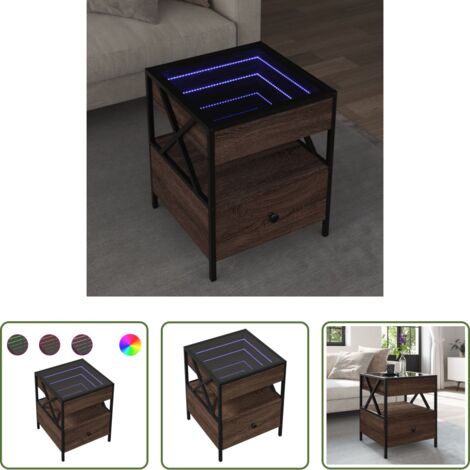 Tavolino con specchio -  Tavolino da Salotto con LED Infinity Rovere Marrone 40x40x51 cm