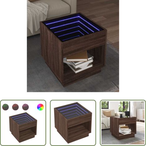 Tavolino con specchio -  Tavolino da Salotto con LED Infinity Rovere Marrone 50x50x50 cm