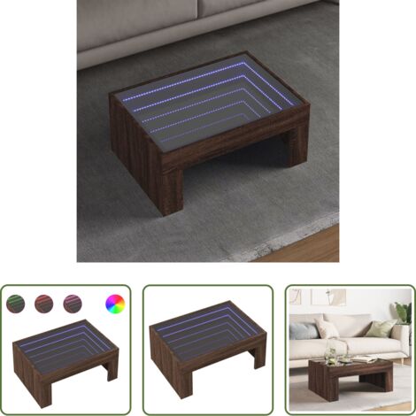 Tavolino con specchio -  Tavolino da Salotto con LED Infinity Rovere Marrone 70x50x30 cm