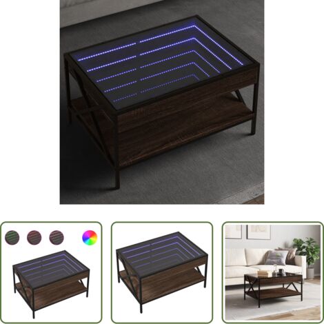 Tavolino con specchio -  Tavolino da Salotto con LED Infinity Rovere Marrone 70x50x38 cm