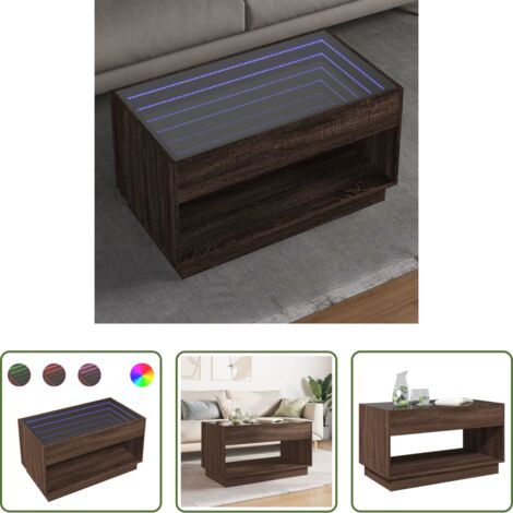Tavolino con specchio -  Tavolino da Salotto con LED Infinity Rovere Marrone 90x50x50 cm