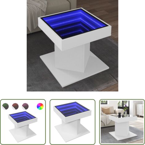 Tavolino con specchio -  Tavolino Salotto con LED Bianco 50x50x45 cm Legno Multistrato