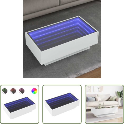 Tavolino con specchio -  Tavolino Salotto con LED Bianco 90x50x30 cm Legno Multistrato