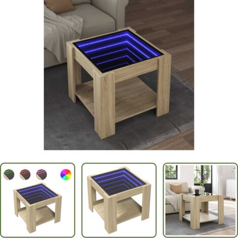 Tavolino con specchio -  Tavolino Salotto con LED Rovere Sonoma 53x53x45 cm Multistrato