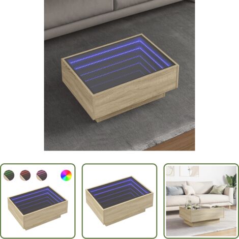 Tavolino con specchio -  Tavolino Salotto con LED Rovere Sonoma 70x50x30 cm Multistrato