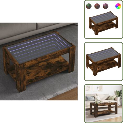 Tavolino con specchio - vidaXL Tavolino Salotto con LED Rovere Fumo 93x53x45 cm Multistrato - Tavolino multistrato