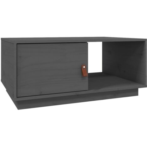 Tavolino con vano portaoggetti dal design minimalista 80 x 50 x 35,5 cm in legno massello di pino grigio DEC039202