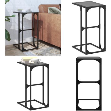 Tavolino con Vetro Nero 40x30x61,5cm in Acciaio - Tavolino con vetro nero - Tavolino salvaspazio
