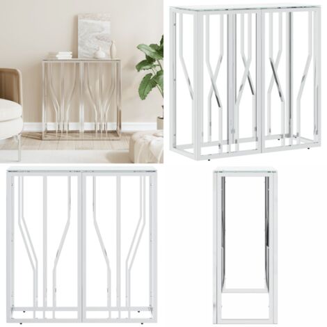 Tavolino Consolle Argento 70x30x70 cm in Acciaio Inox e Vetro - Tavolino da soggiorno - Tavolino da camera da letto