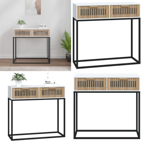 Tavolino Consolle Bianco 80x30x75 cm Legno Multistrato e Ferro - Tavolino in legno - Tavolino in metallo
