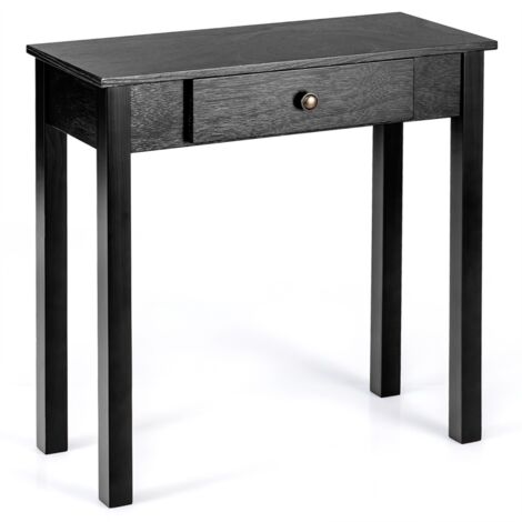 Tavolino consolle con cassetto gambe in legno massello, Scrivania da veranda per soggiorno bagno ingresso Nero