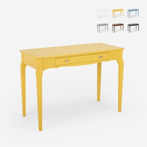 AHD AMAZING HOME DESIGN Tavolino consolle scrivania mobile ingresso shabby chic legno 106x47cm Toscano - Giallo