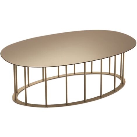 Tavolino D90 cm con base in metallo Beige e piano in vetro Bronzo MUTE