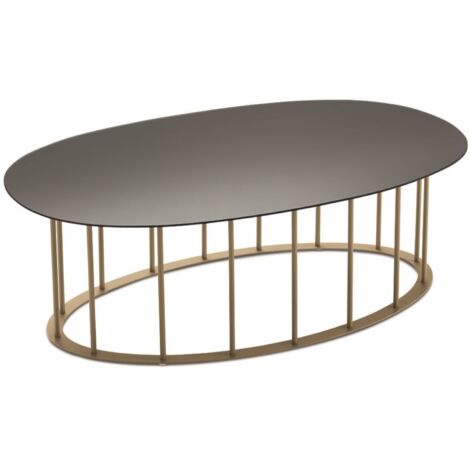 Tavolino D90 cm con base in metallo Beige e piano in vetro Fume' MUTE