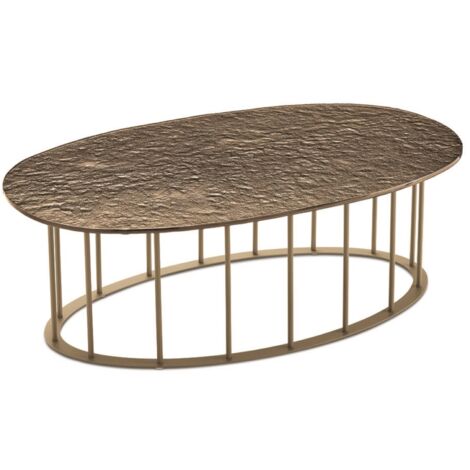 Tavolino D90 cm con base in metallo Beige e piano in vetro martellato Ambra MUTE
