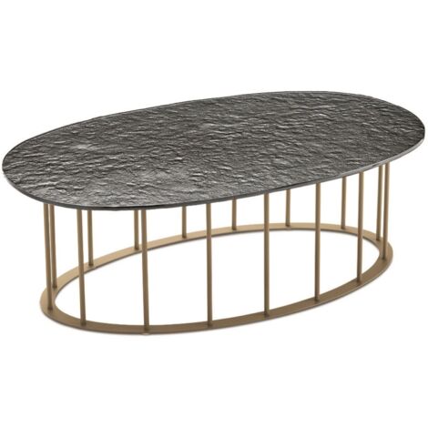 Tavolino D90 cm con base in metallo Beige e piano in vetro martellato Fume' MUTE