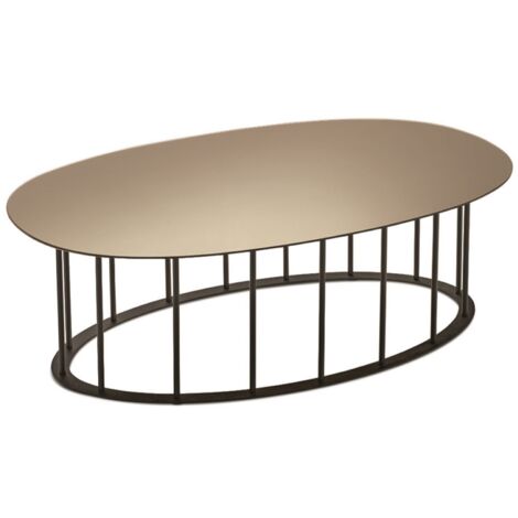 Tavolino D90 cm con base in metallo Nero e piano in vetro Bronzo MUTE