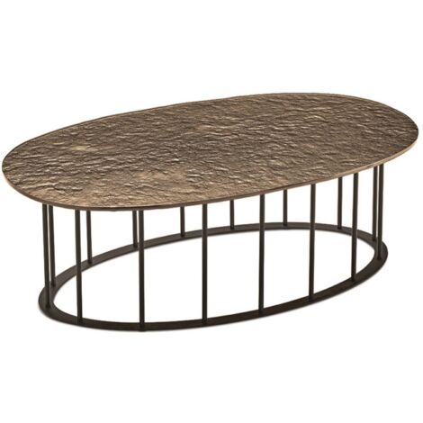 Tavolino D90 cm con base in metallo Nero e piano in vetro martellato Bronzo MUTE