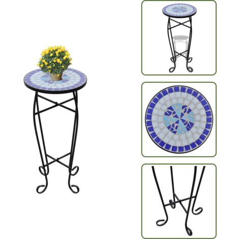 Tavolino da balcone - Tavolino Piante Modello Mosaico Blu e Bianco - Tavolino da terrazza