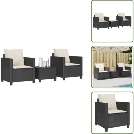 Tavolino da bistrò - vidaXL Set da Bistrò 3 pz con Cuscini Nero in Polyrattan - Mobili da esterno