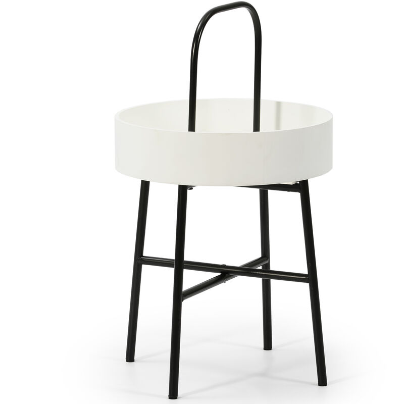 Vs Venta-stock - Tavolino da caffè Rotondo Jaipur con Piano d'appoggio in mdf Bianco e Struttura Metallica Color Nero Opaco/Diametro: 40 cm