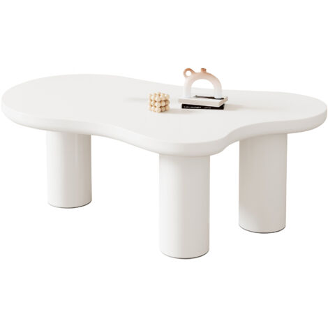Tavolino da caffè 107x66x40,5 cm, a Forma di Nuvola, Piano in MDF, Gambe in PVC con Feltrini Anti-scivolo, Bianco, per Soggiorno