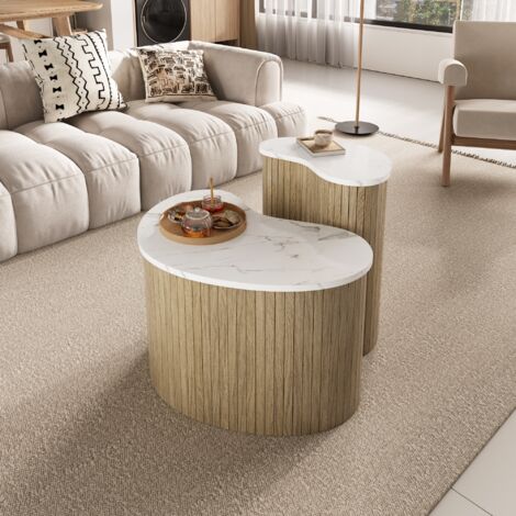 Tavolino da Caffè 2 Pezzi, 60x37x38 cm e 40x25x50 cm, Compatto Salvaspazio, Struttura Leggera MDF, Naturale, per Soggiorno
